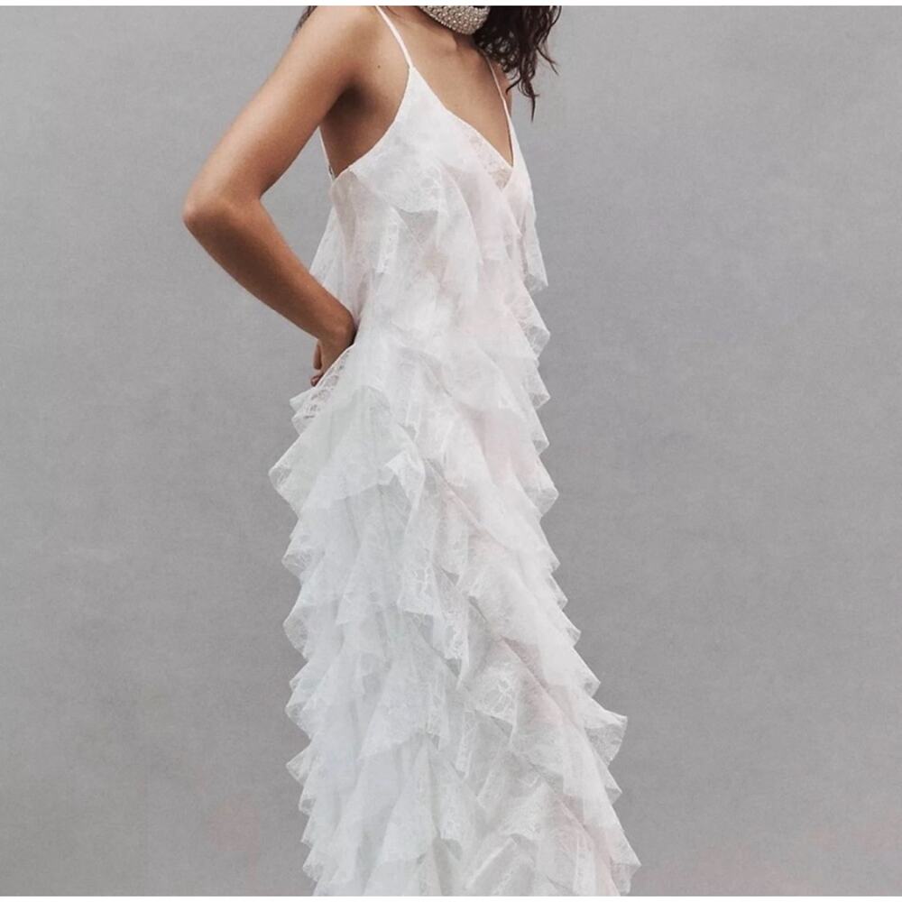 BHLDN Anthropologie White Lace Ruffle Dress 16W